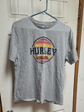 Hurley Gray Tee with Sunset Stripe Logo